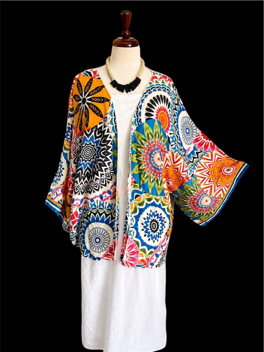 Boho Multicolor Mandala Print Viscose Kimono Shrug Cover Up Free Size
